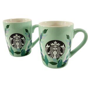 2 Starbucks Mint Green Floral w/ Black Mermaid Siren Coffee Cup Mug 10 Oz 2020